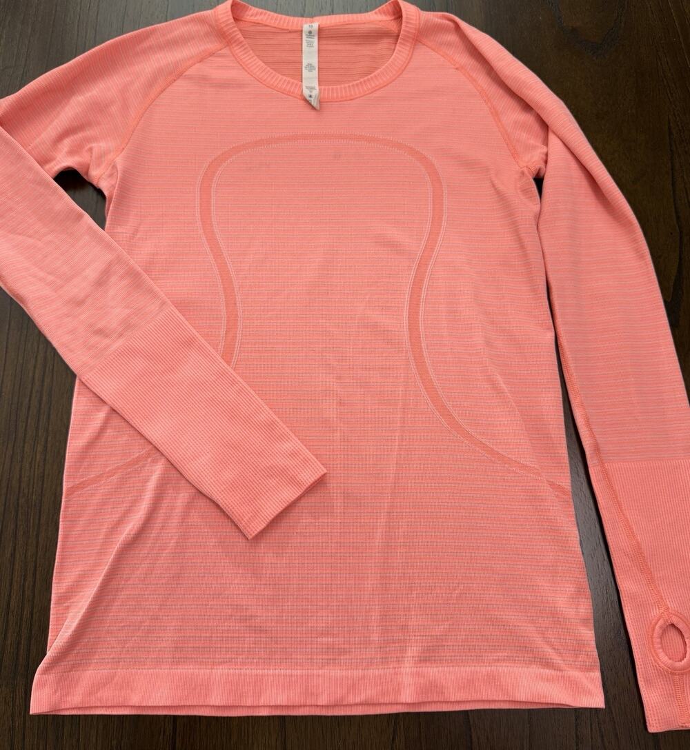 LULULEMON SWIFTLY TECH LONG SLEEVE CREW HEATHERED FLARE CORAL SIZE 10